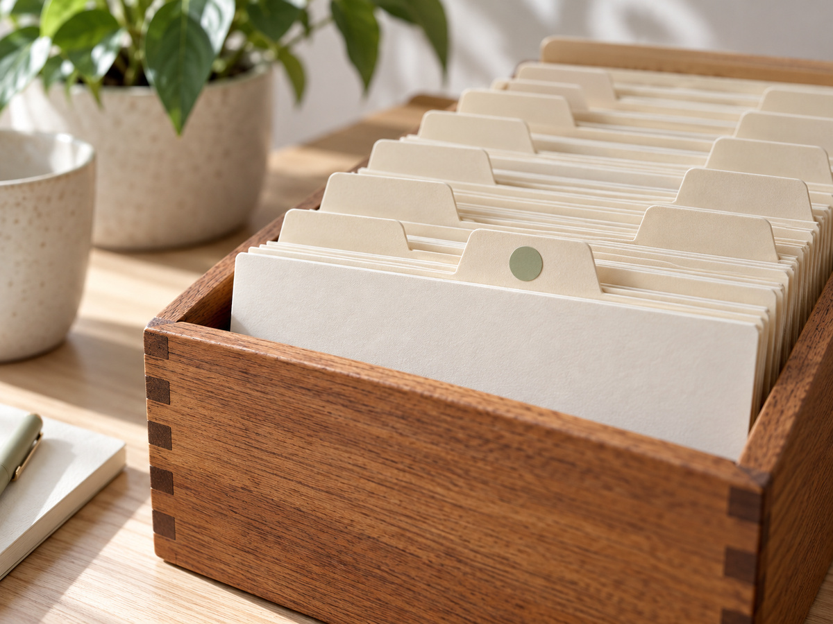 Index cards sorted in a box